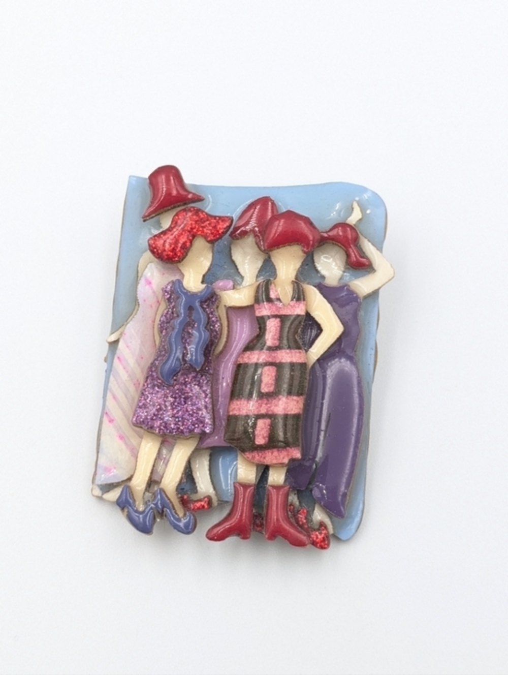 5/25$  Red Hat Society group of women brooch pin glitter purple